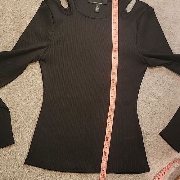 White House Black Market Black Cold Shoulder Ribbed Top Sz Med - Picture 6 of 8